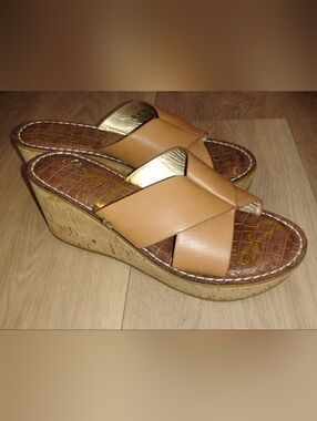 Sam Edelman Remini Cork Wedge Leather Slide Sandals 7.5